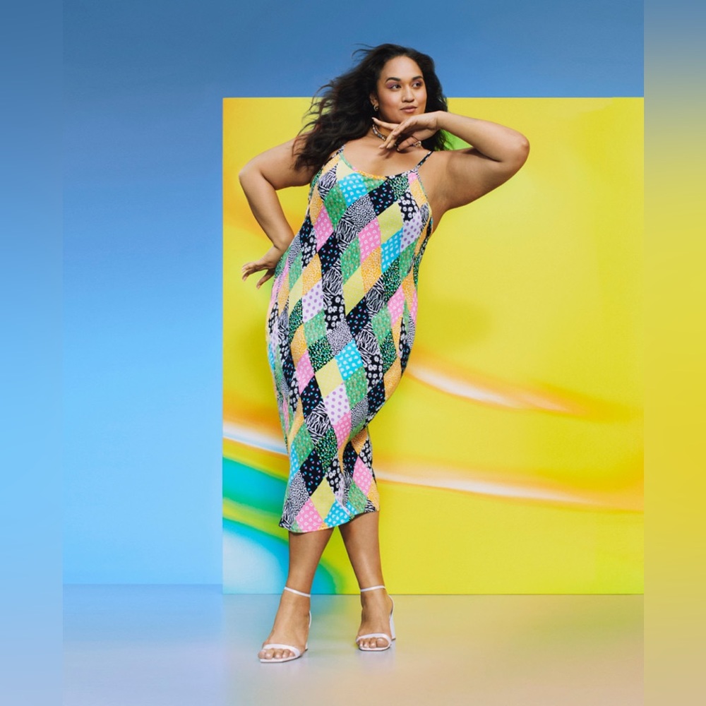Size L patchwork print spaghetti strap cami dress from the RIXO X Target collab.